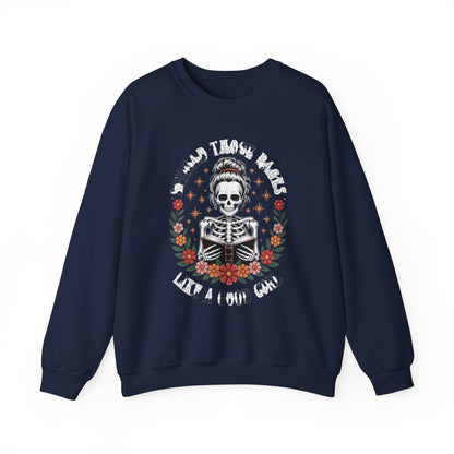 Skeleton Reading Sweatshirt — "And Then There Were None" Floral Gothic Crewneck