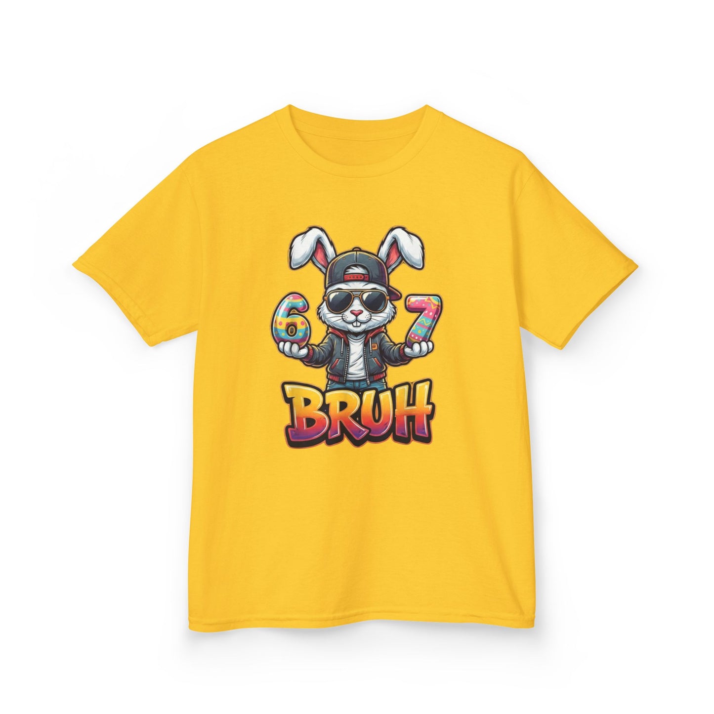 Kids 'Bruh 6 7' Bunny Graphic Tee — Cool Cartoon Bunny Shirt for Kids