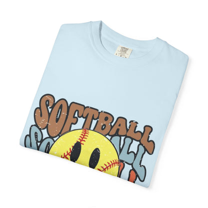 Softball Smile T-Shirt — Retro Smiley Softball Graphic Tee