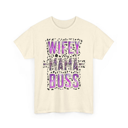 Wifey Mama Boss T-Shirt — Purple Leopard Graphic Tee for Moms