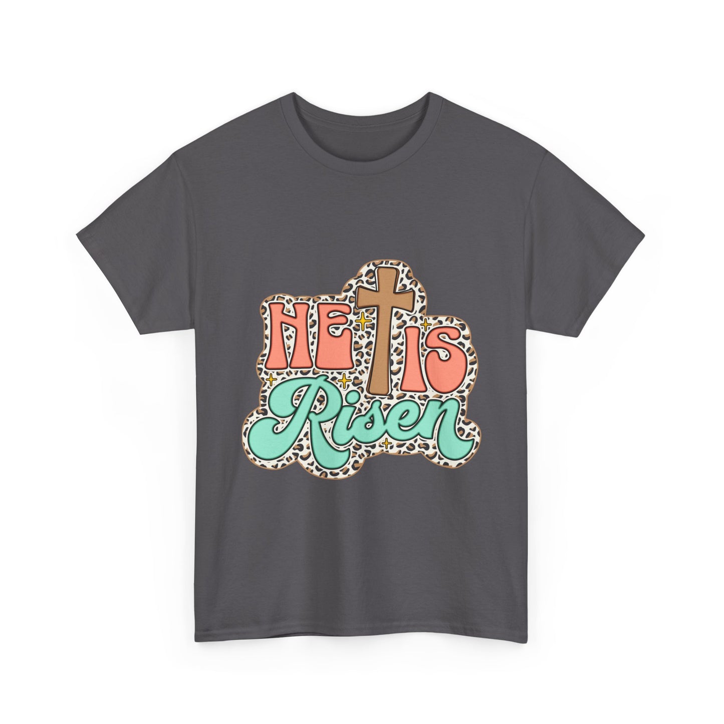Christian T-Shirt — "He Is Risen" Easter Cross Tee