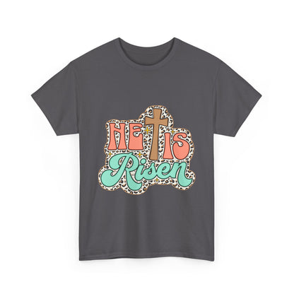 Christian T-Shirt — "He Is Risen" Easter Cross Tee