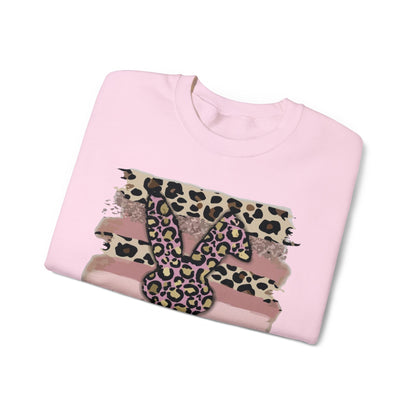 Leopard Print Bunny Crewneck Sweatshirt — Pink Striped Animal Easter Pullover