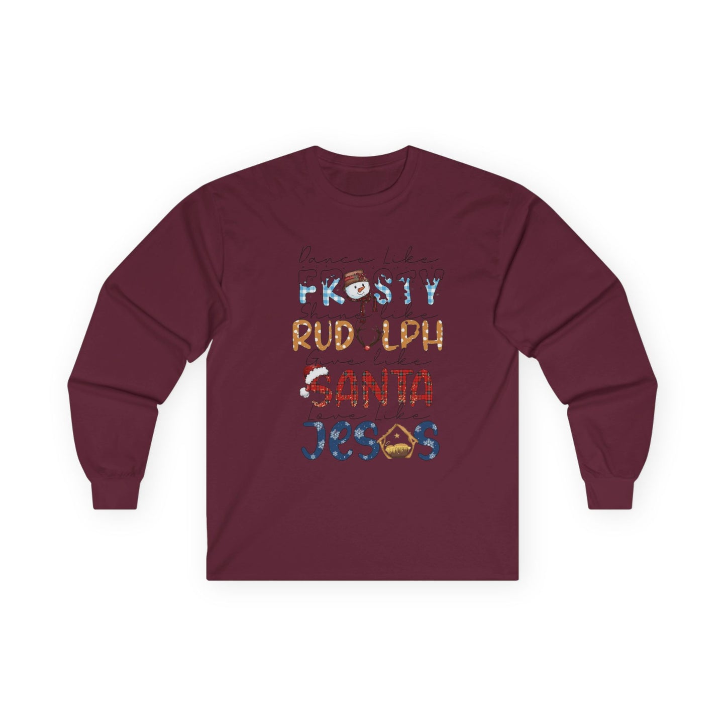 Long Sleeve Tee — Frosty, Rudolph, Santa, Jesus Design