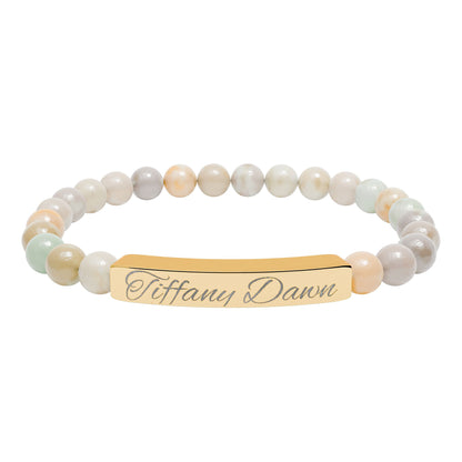 Engravable Natural Stone Bead Bracelet — Personalized Stretch Bar Bracelet