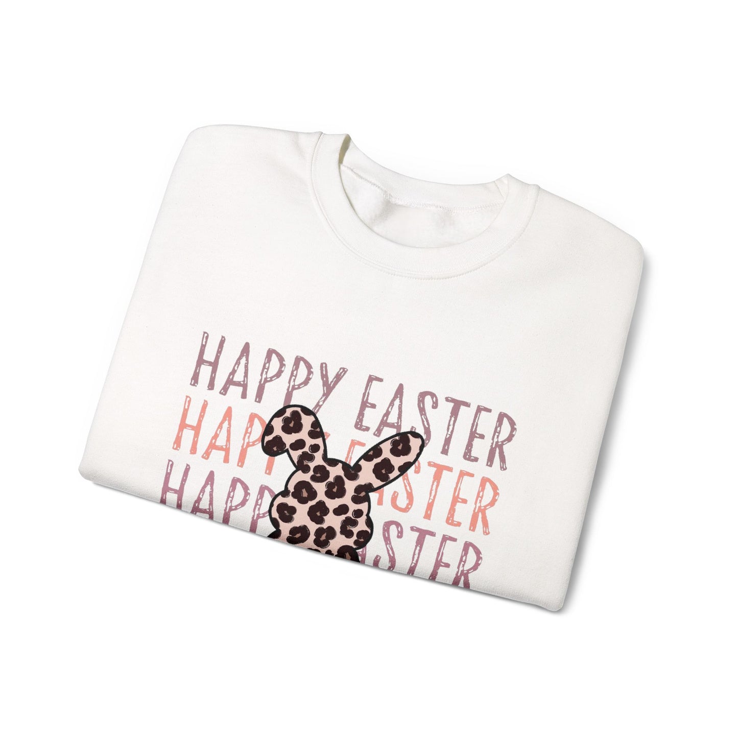 Easter Leopard Bunny Sweatshirt — "Happy Easter" Pastel Graphic Crewneck