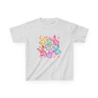 Kids Tee — Colorful Pastel Bunny Badges “Hug Me” Graphic