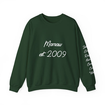 Mamaw Est. 2009 Crewneck Sweatshirt — Personalized Grandma Gift