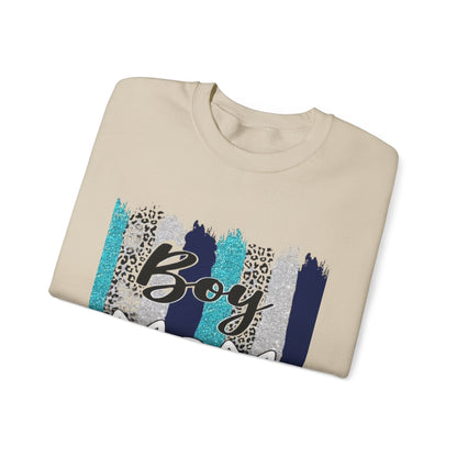 Boy Mom Sweatshirt — Cute Teal & Navy Brushstroke Crewneck for Moms