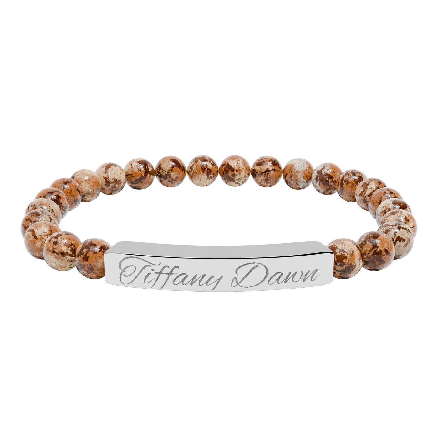Engravable Natural Stone Bead Bracelet — Personalized Stretch Bar Bracelet