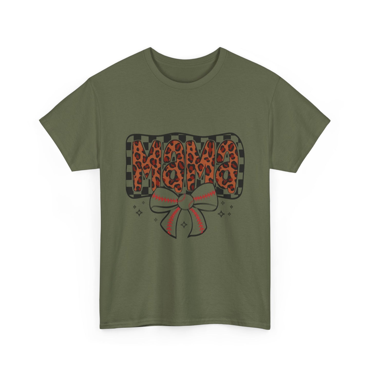 Mama Baseball Tee — Leopard Print Mama with Bow Sports Mom Shirt