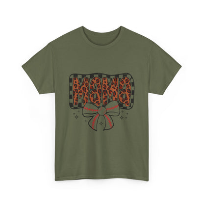 Mama Baseball Tee — Leopard Print Mama with Bow Sports Mom Shirt