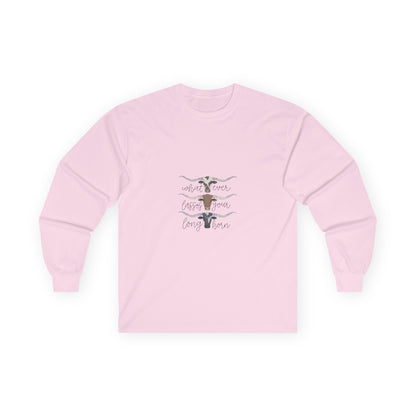 Longhorn Trio Long Sleeve Tee – 'Stay Humble Hustle Hard' Western Graphic
