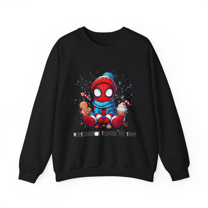 Holiday Spider Crewneck Sweatshirt — Cute Spidey in Winter Hat with Gingerbread & Cocoa