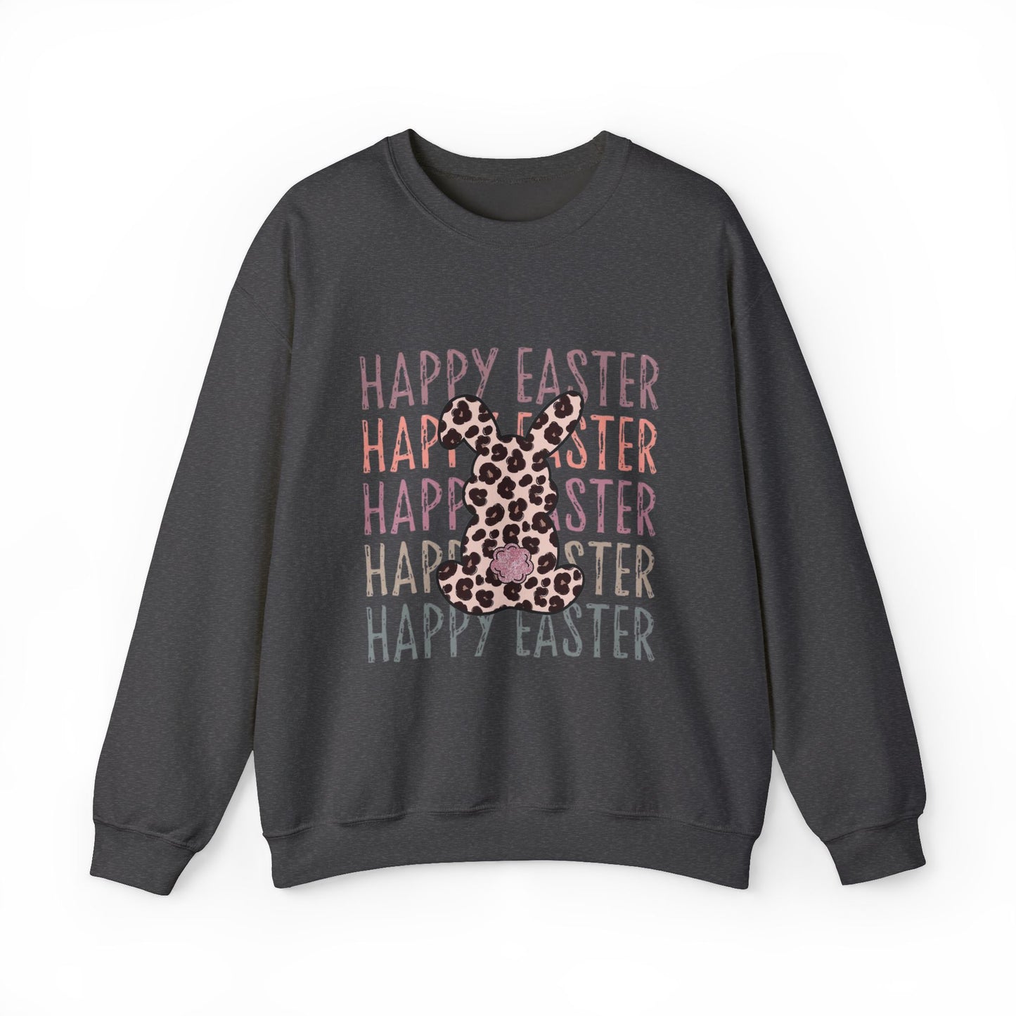 Easter Leopard Bunny Sweatshirt — "Happy Easter" Pastel Graphic Crewneck