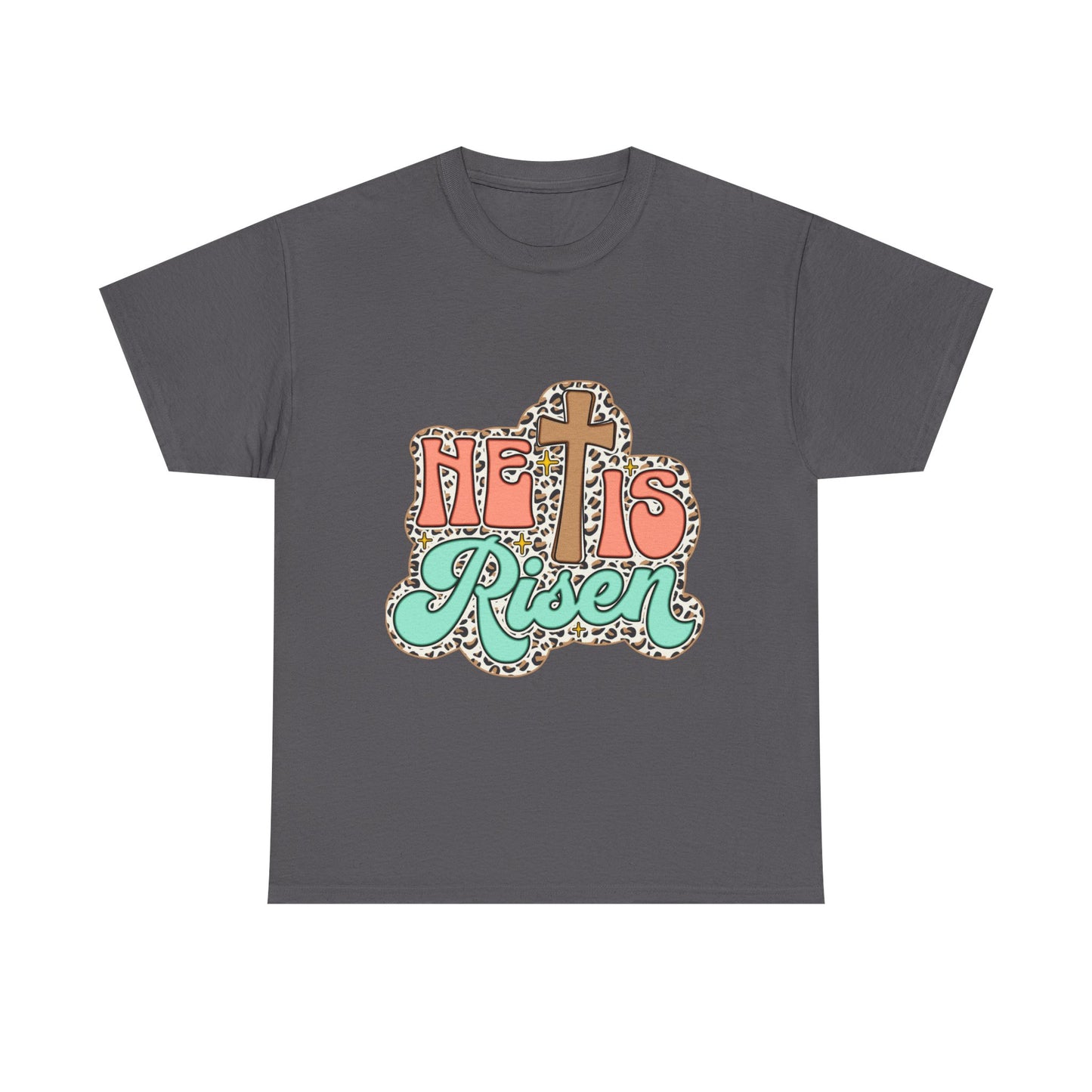 Christian T-Shirt — "He Is Risen" Easter Cross Tee
