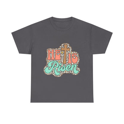 Christian T-Shirt — "He Is Risen" Easter Cross Tee