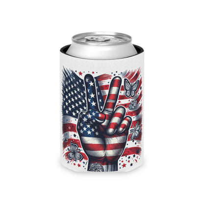 American Flag Peace Sign Can Cooler – 4th of July Patriotic Koozie