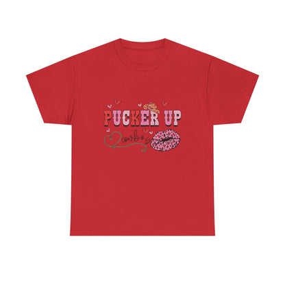 Pucker Up Kiss Graphic Tee – Cute Valentine’s Day Leopard Lip Design