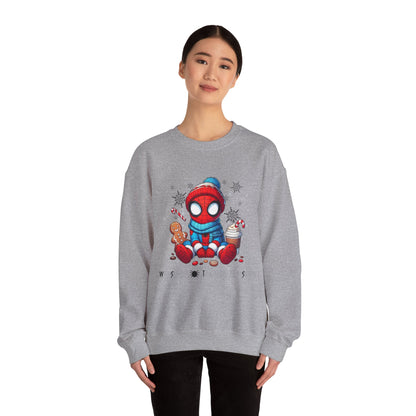 Holiday Spider Crewneck Sweatshirt — Cute Spidey in Winter Hat with Gingerbread & Cocoa