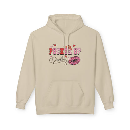 Pucker Up Hoodie — Pink Lip Print Valentine’s Graphic Sweatshirt