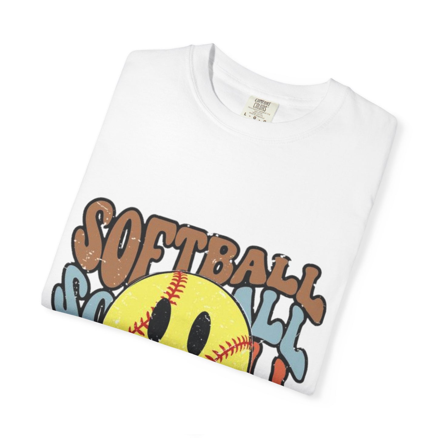Softball Smile T-Shirt — Retro Smiley Softball Graphic Tee