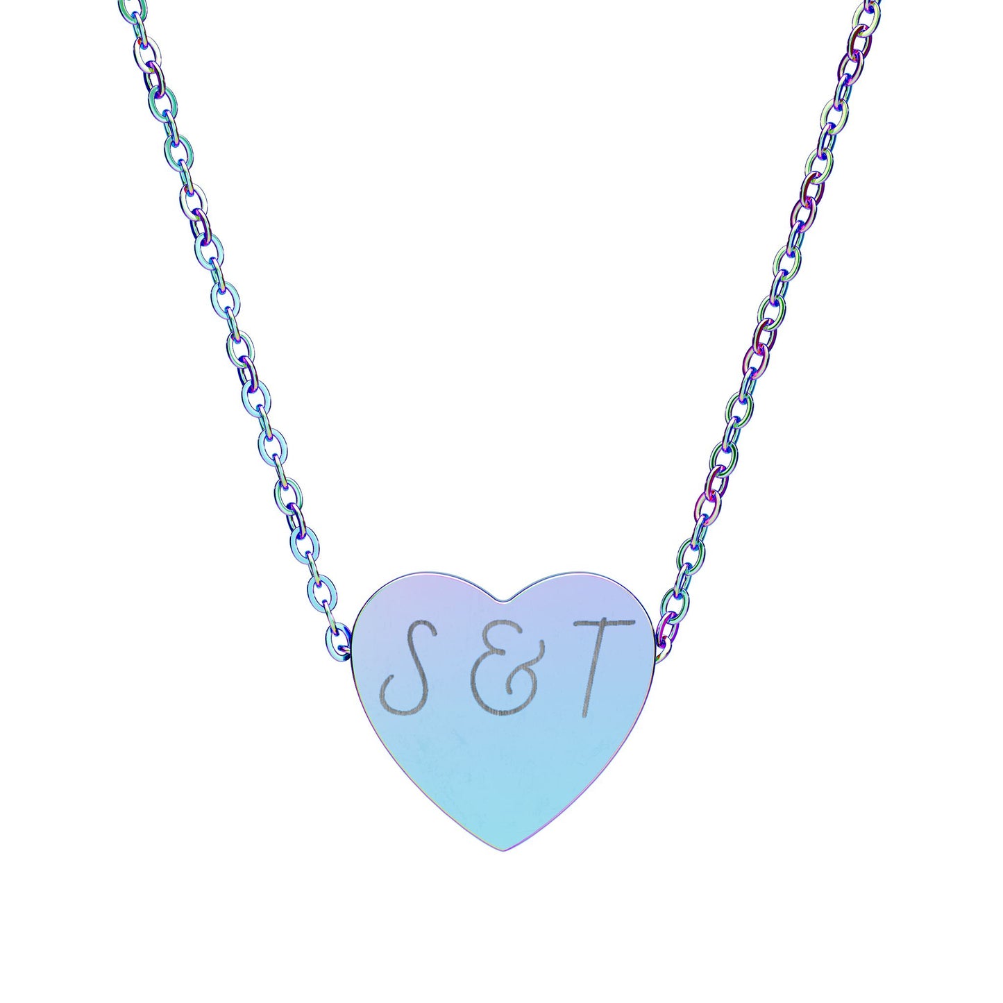 Engravable Heart Necklace — Personalized Initials Pendant (Custom "S & T")