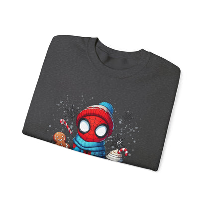 Holiday Spider Crewneck Sweatshirt — Cute Spidey in Winter Hat with Gingerbread & Cocoa