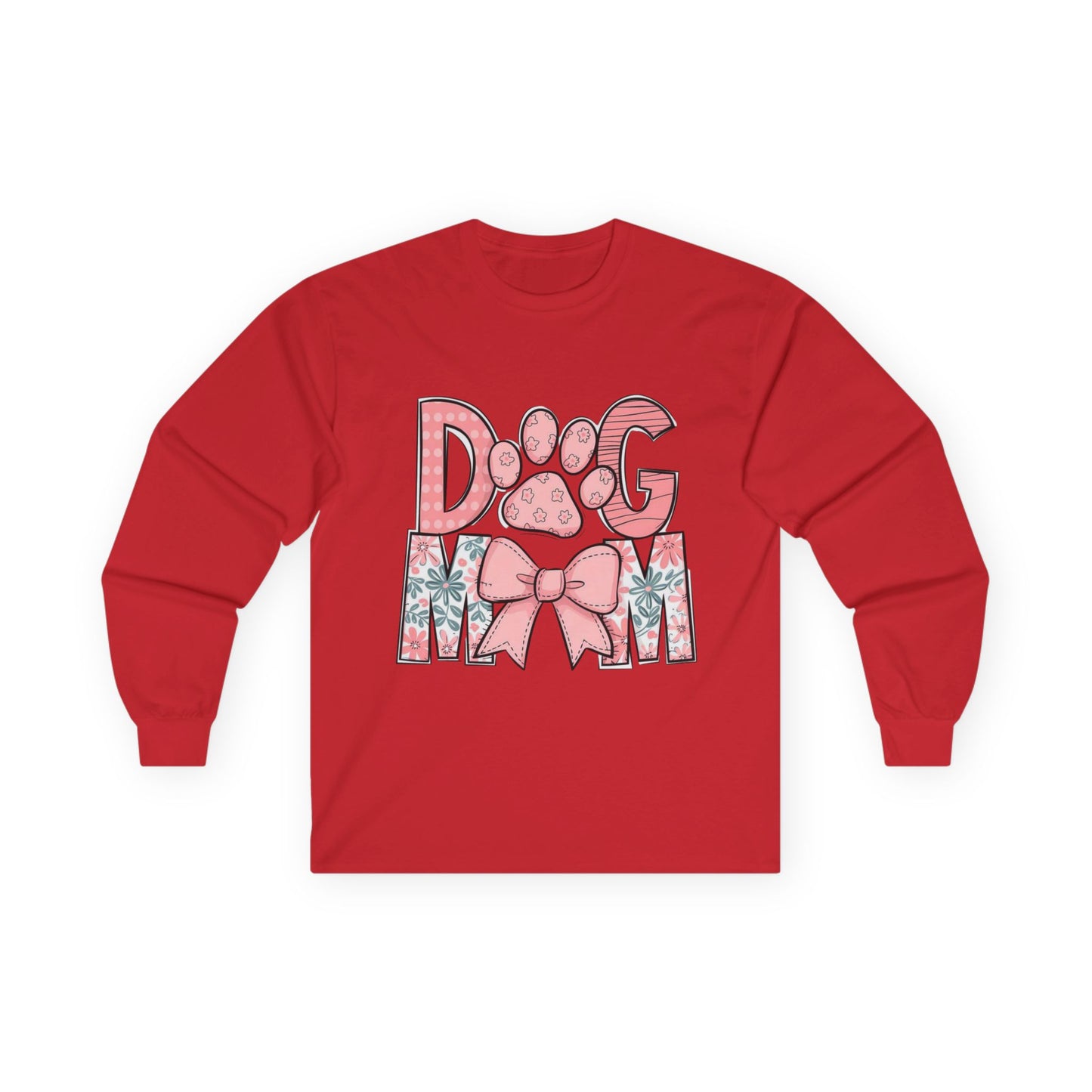 Dog Mom Long Sleeve Tee — Pink Floral Paw Design