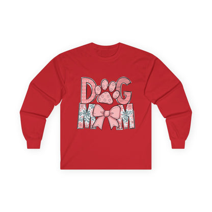 Dog Mom Long Sleeve Tee — Pink Floral Paw Design