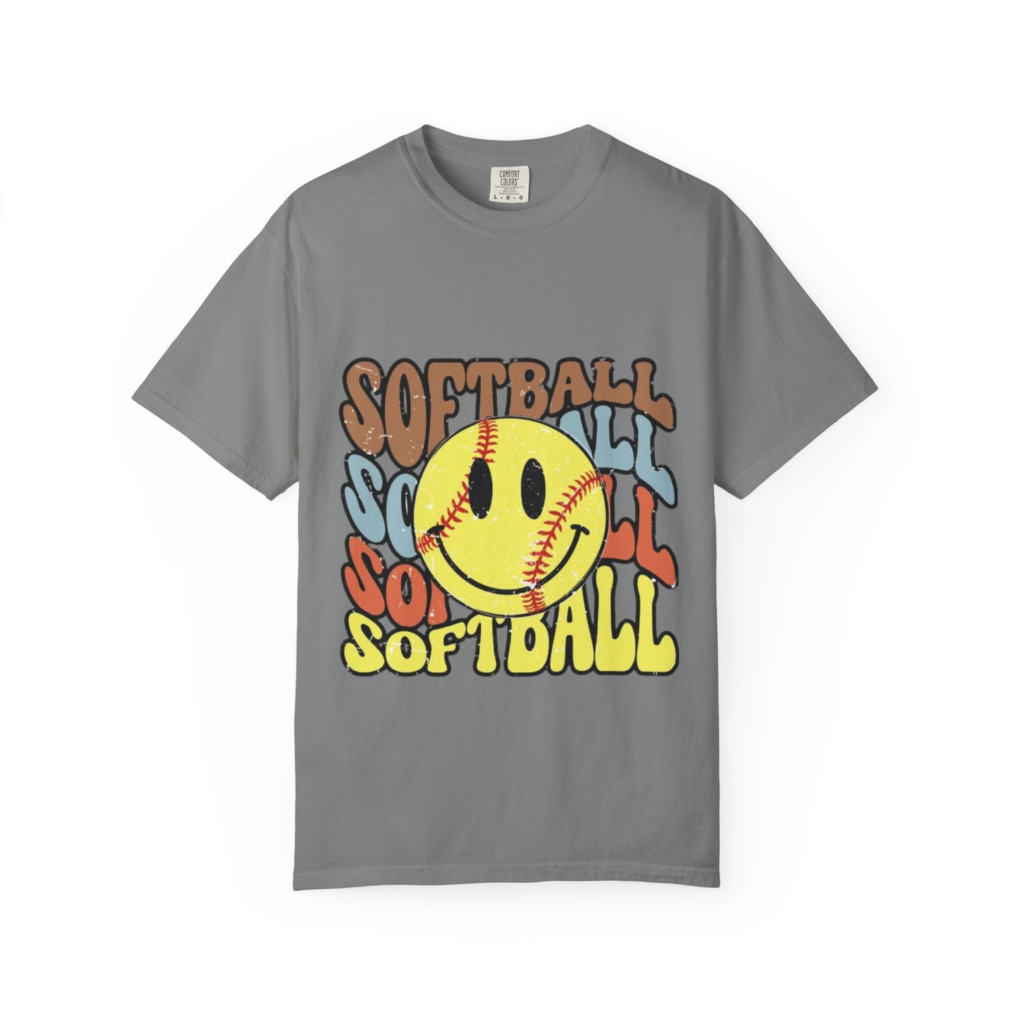 Softball Smile T-Shirt — Retro Smiley Softball Graphic Tee