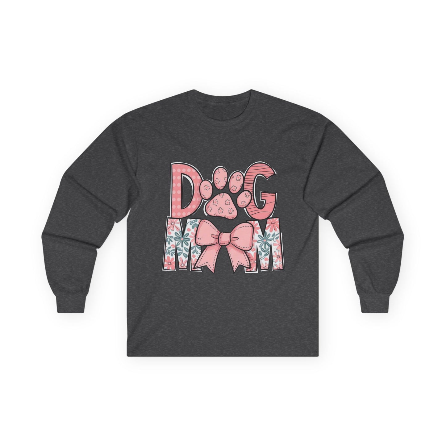 Dog Mom Long Sleeve Tee — Pink Floral Paw Design