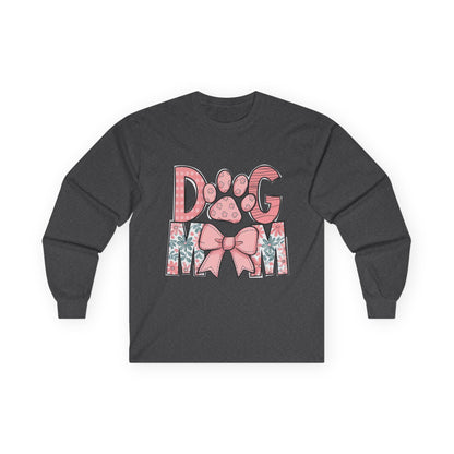 Dog Mom Long Sleeve Tee — Pink Floral Paw Design