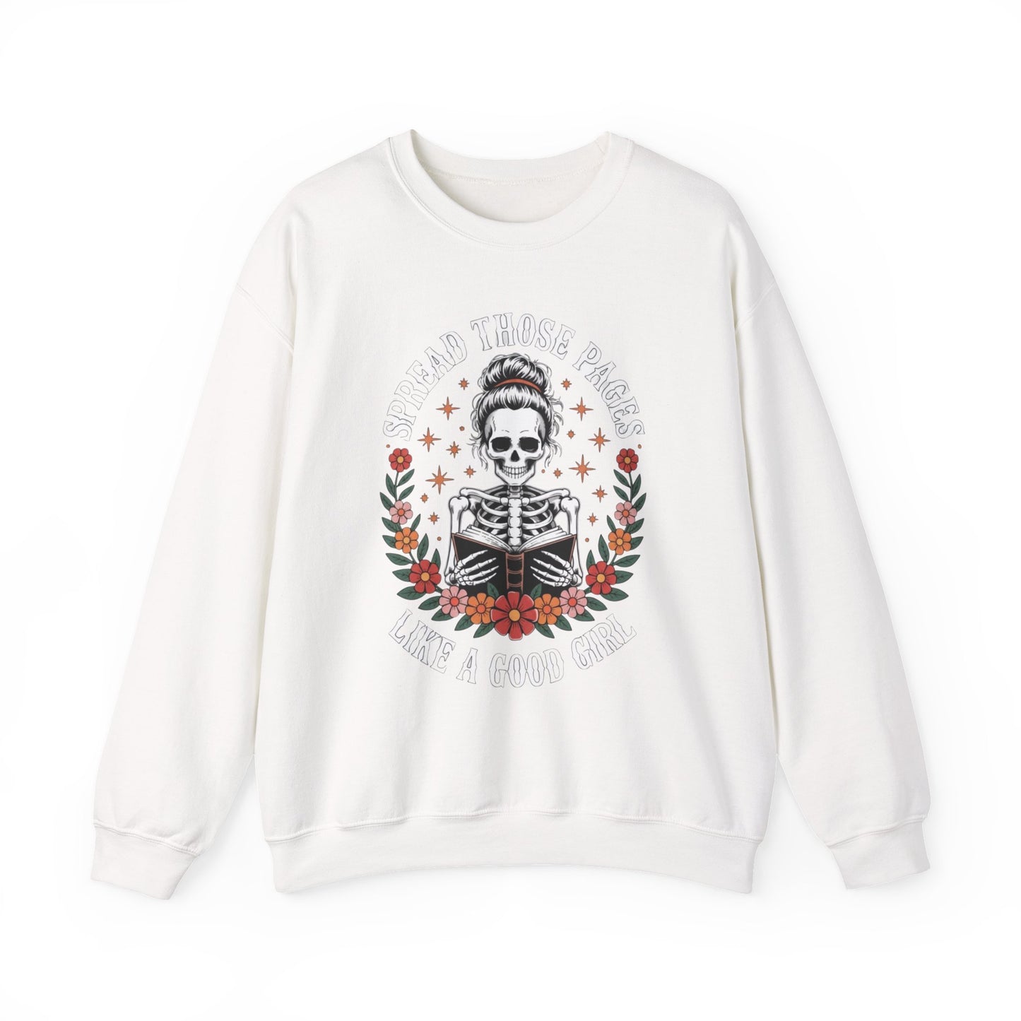 Skeleton Reading Sweatshirt — "And Then There Were None" Floral Gothic Crewneck