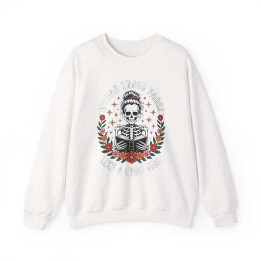 Skeleton Reading Sweatshirt — "And Then There Were None" Floral Gothic Crewneck