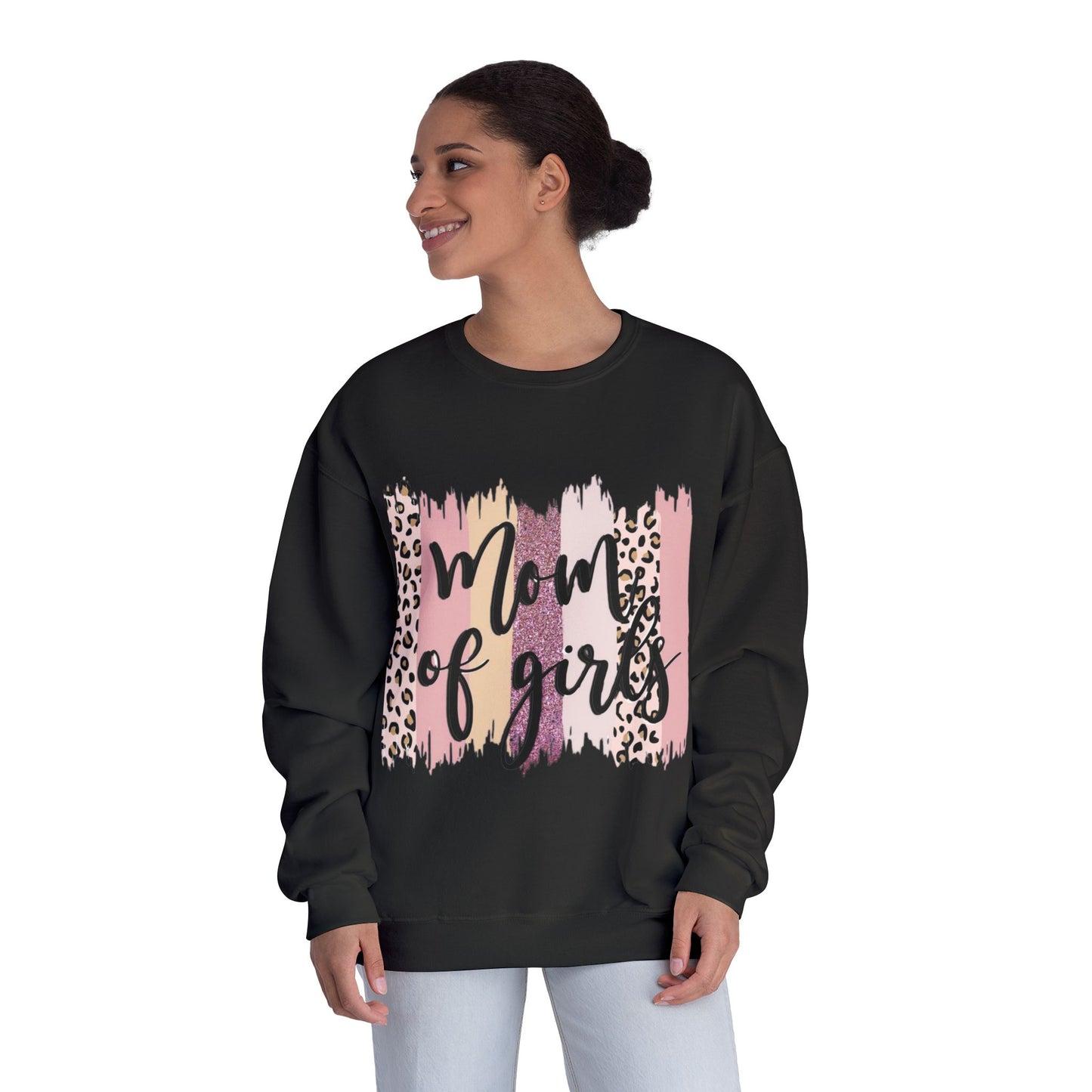 Mom of Girls Leopard Brushstroke Crewneck Sweatshirt