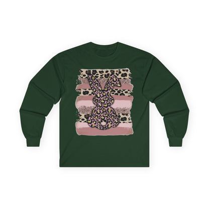 Leopard Bunny Long Sleeve Tee — Pink Stripes & Animal Print