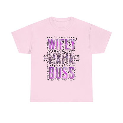 Wifey Mama Boss T-Shirt — Purple Leopard Graphic Tee for Moms