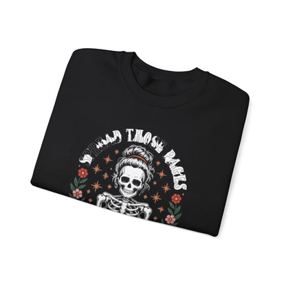 Skeleton Reading Sweatshirt — "And Then There Were None" Floral Gothic Crewneck