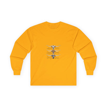 Longhorn Trio Long Sleeve Tee – 'Stay Humble Hustle Hard' Western Graphic