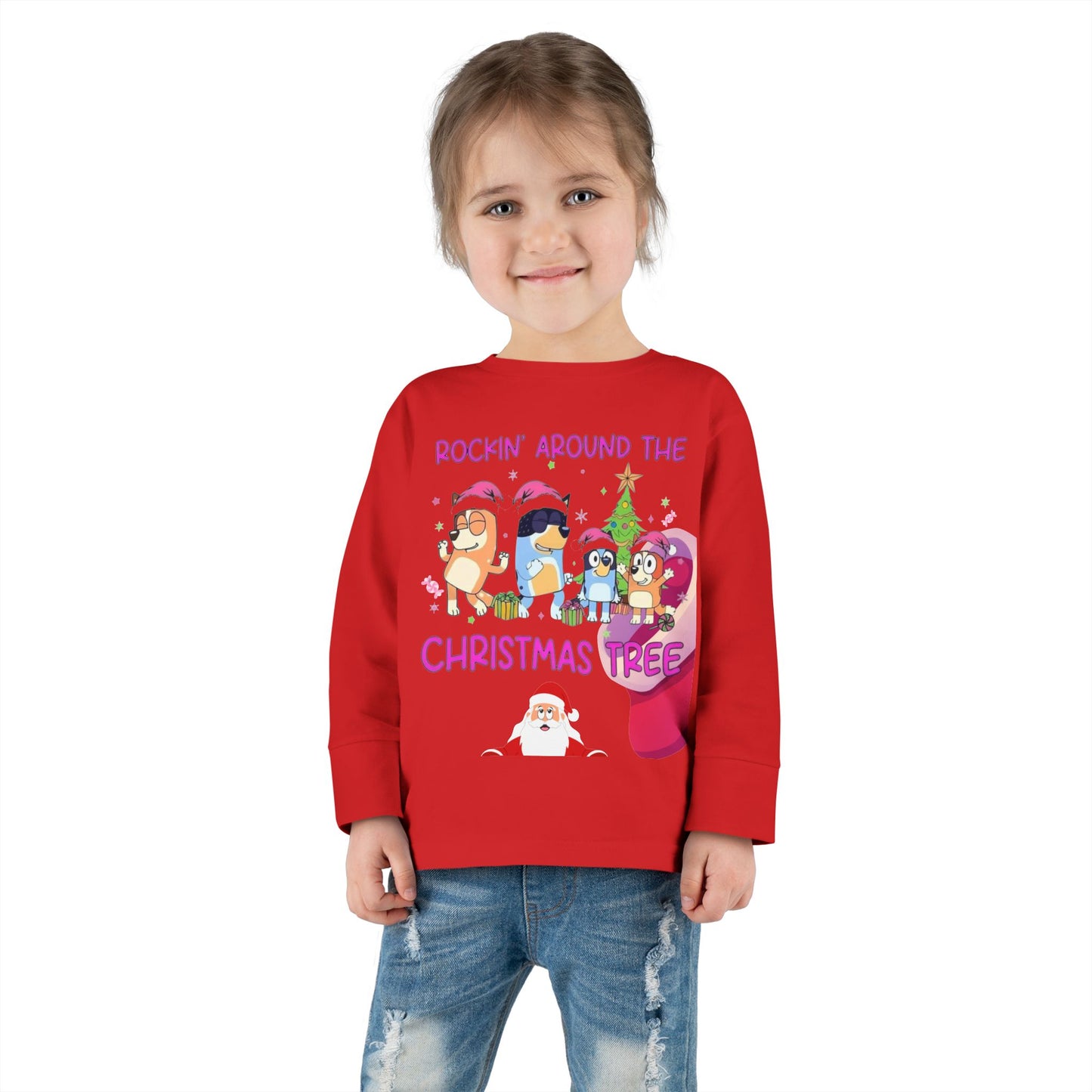 Toddler Long Sleeve Tee - "Rockin' Around the Christmas Tree" Cute Holiday Animal Choir Shirt