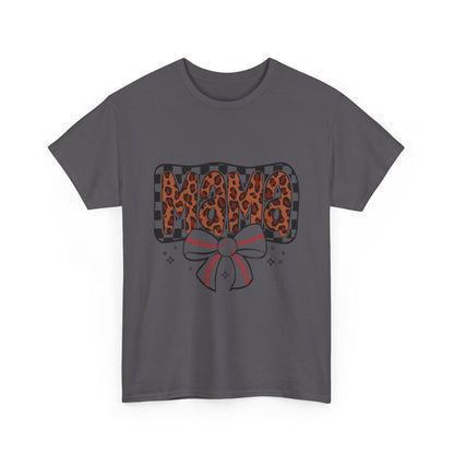 Mama Baseball Tee — Leopard Print Mama with Bow Sports Mom Shirt
