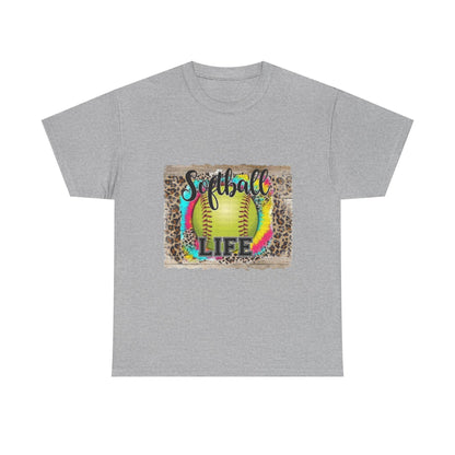 Softball Life Tee — Neon Softball Graphic with Leopard Accent