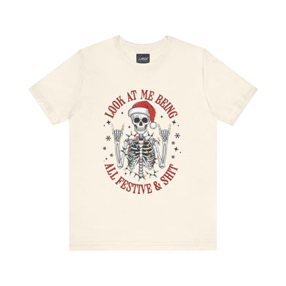 Festive Skeleton Tee - Unisex Jersey Short Sleeve T-Shirt