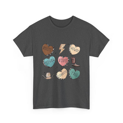 Cowgirl Candy Heart Tee — Cute Western Hearts Graphic T-Shirt (XOXO, Howdy, Y'all)