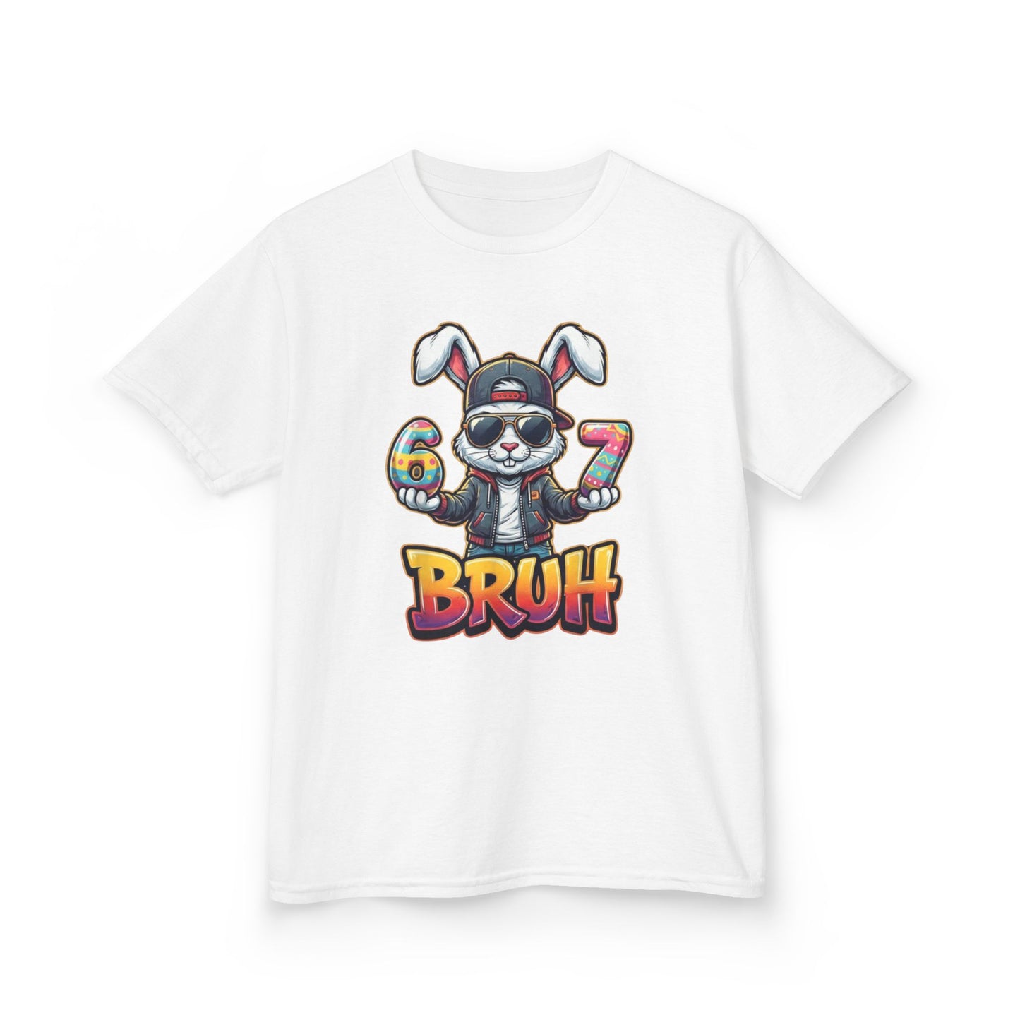 Kids 'Bruh 6 7' Bunny Graphic Tee — Cool Cartoon Bunny Shirt for Kids