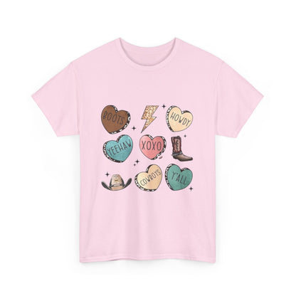 Cowgirl Candy Heart Tee — Cute Western Hearts Graphic T-Shirt (XOXO, Howdy, Y'all)