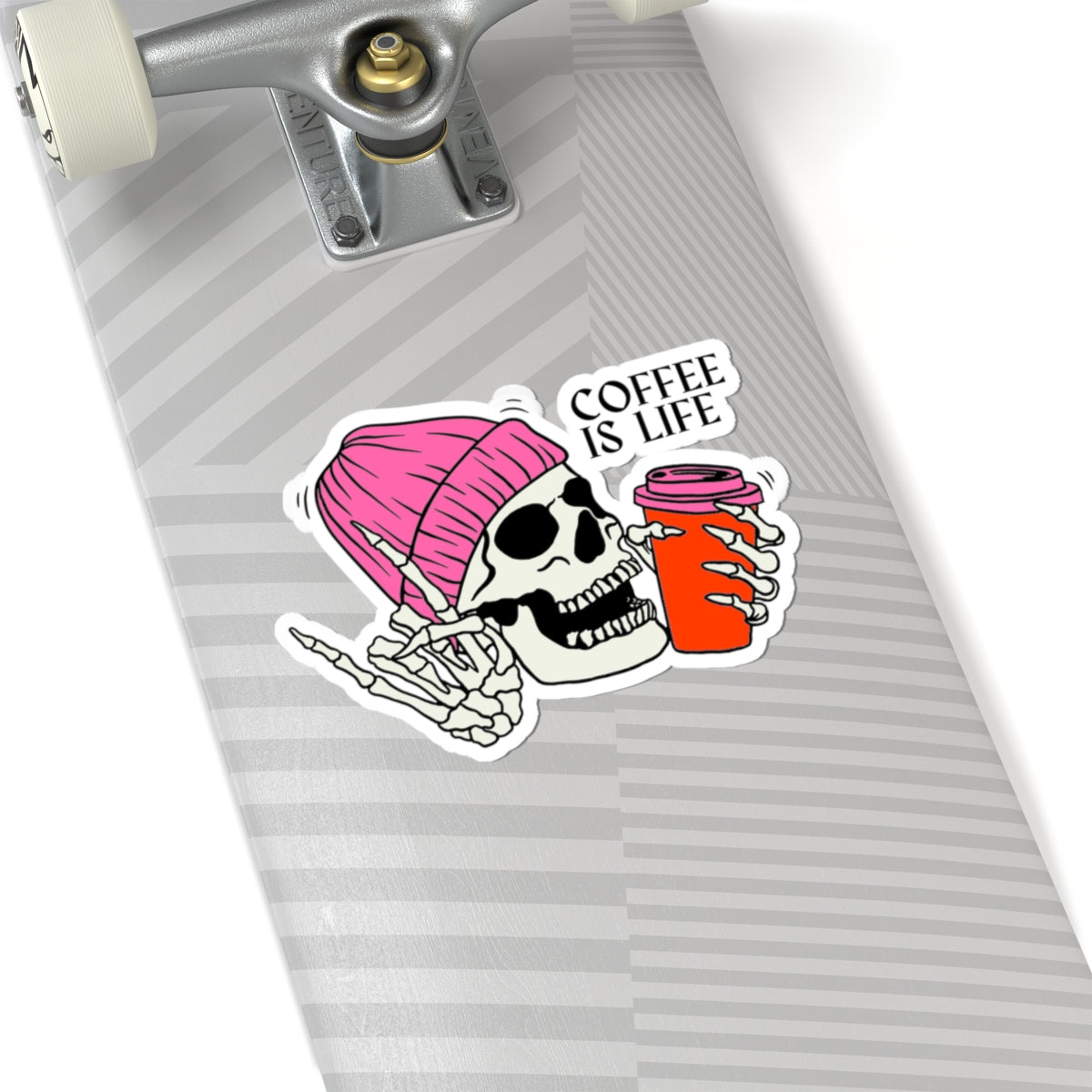 Coffee Is Life Skeleton Kiss-Cut Stickers, Aesthetic Laptop Decor, Gift for Coffee Lovers, Halloween Theme, Trendy Stickers