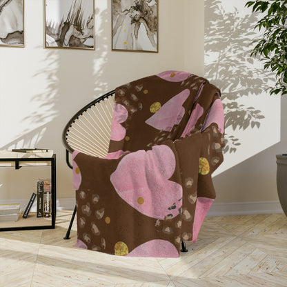 Plush Microfiber Blanket — Pink Watercolor Hearts on Chocolate Background