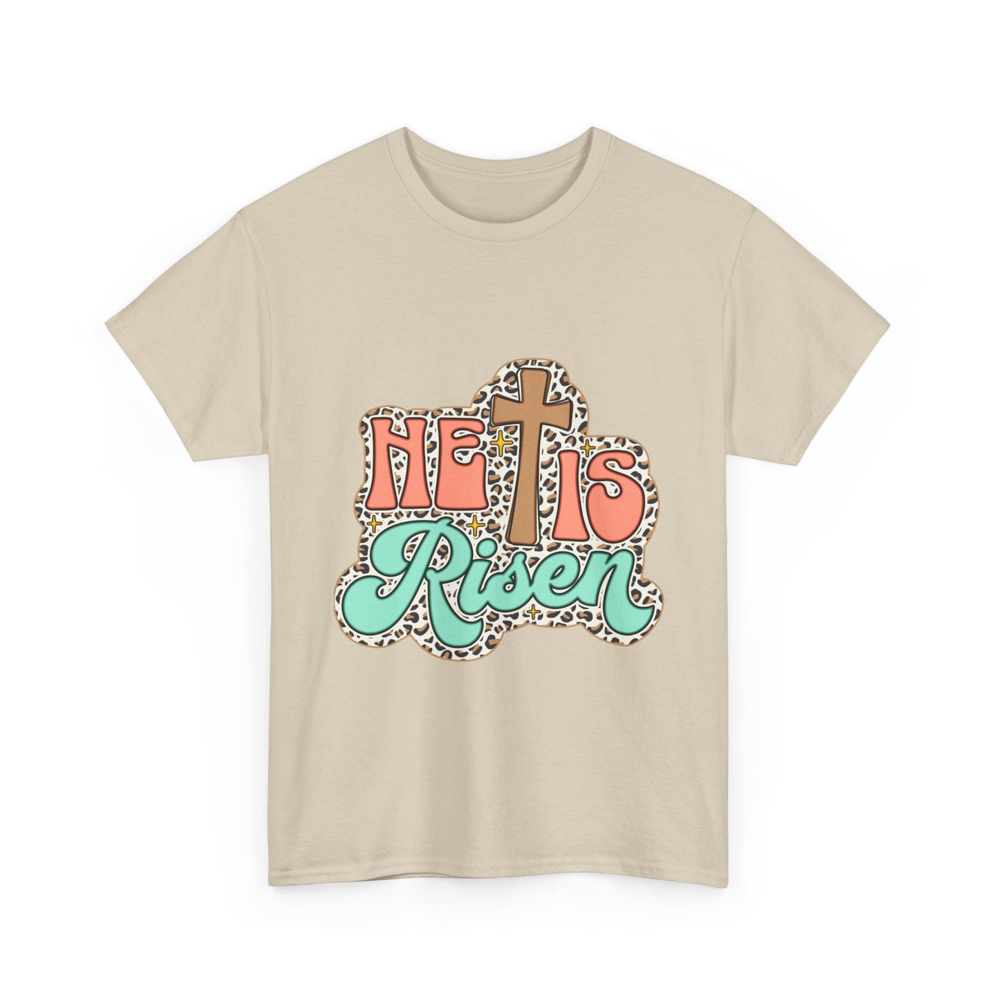 Christian T-Shirt — "He Is Risen" Easter Cross Tee